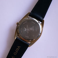 Vintage Black-Dial Waltham Day Date Watch for Gents Navy Leather Strap