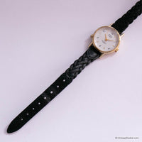 Vintage Gold-tone Acqua Indiglo by Timex Women's Watch with Black Strap