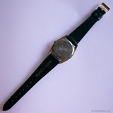 Vintage Black-Dial Waltham Day Date Watch for Gents Navy Leather Strap