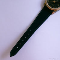 Vintage Black-Dial Waltham Day Date Watch for Gents Navy Leather Strap