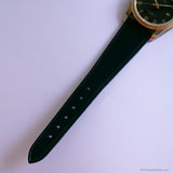 Vintage Black-Dial Waltham Day Date Watch for Gents Navy Leather Strap