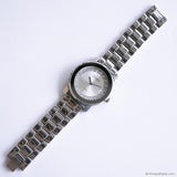 Vintage Silver-tone Studio Dress Watch for Women with White Gemstones