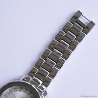 Vintage Silver-tone Studio Dress Watch for Women with White Gemstones