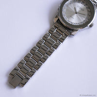 Vintage Silver-tone Studio Dress Watch for Women with White Gemstones