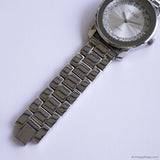 Vintage Silver-tone Studio Dress Watch for Women with White Gemstones