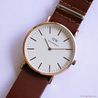 Vintage Rose-Gold Daniel Wellington Watch with Dark Brown Nato Strap