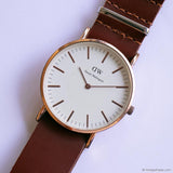 Vintage Rose-Gold Daniel Wellington Watch with Dark Brown Nato Strap