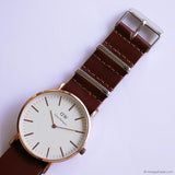 Vintage Rose-Gold Daniel Wellington Watch with Dark Brown Nato Strap