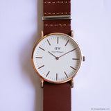 Vintage Rose-Gold Daniel Wellington Watch with Dark Brown Nato Strap