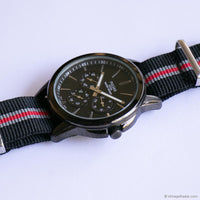 Vintage Black-Dial Pulsar Day Date Watch for Men on Black Nato Strap