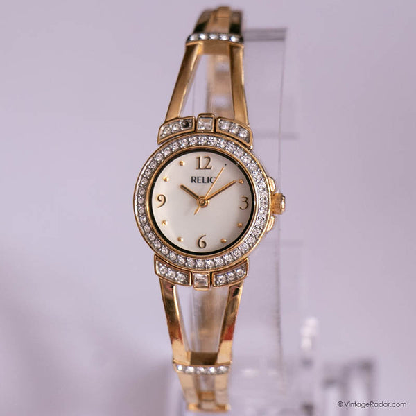Vintage Gold-tone Relic Dress Watch for Ladies with White Stones – Vintage Radar