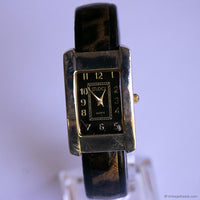 Vintage Studio Tank Watch for Women with Black Dial & Animal Print Bracelet