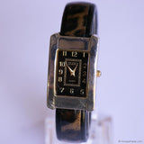 Vintage Studio Tank Watch for Women with Black Dial & Animal Print Bracelet