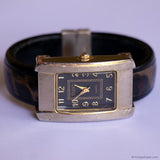 Vintage Studio Tank Watch for Women with Black Dial & Animal Print Bracelet