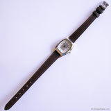 Vintage Silver-tone Relic Tank Watch for Women Dark Brown Leather Strap