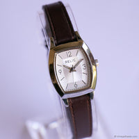 Vintage Silver-tone Relic Tank Watch for Women Dark Brown Leather Strap