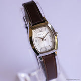 Vintage Silver-tone Relic Tank Watch for Women Dark Brown Leather Strap