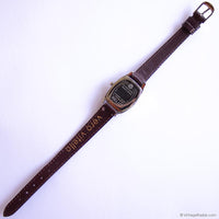 Vintage Silver-tone Relic Tank Watch for Women Dark Brown Leather Strap