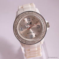 Glace blanche montre avec strassons | Vintage sportif montre Pour les femmes