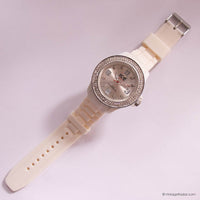 Glace blanche montre avec strassons | Vintage sportif montre Pour les femmes