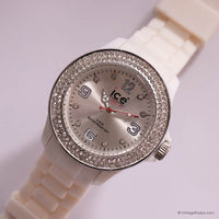 Glace blanche montre avec strassons | Vintage sportif montre Pour les femmes