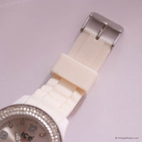 Glace blanche montre avec strassons | Vintage sportif montre Pour les femmes