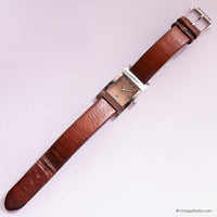 Vintage Silver-tone Fossil Tank Women's Watch with Brown Leather Strap
