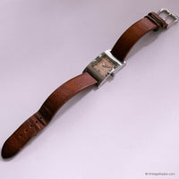 Vintage Silver-tone Fossil Tank Women's Watch with Brown Leather Strap