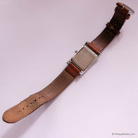 Vintage Silver-tone Fossil Tank Women's Watch with Brown Leather Strap