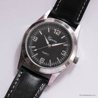 Vintage Black-Dial Cyprea Watch | Minimalist Silver-tone Unisex Watch