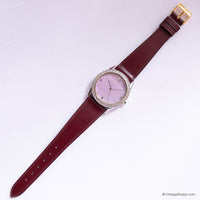 Vintage Mother-of-Pearl Dial Watch for Women with Burgundy Strap