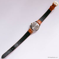 Tiny Vintage Quartz Watch for Ladies with Brown Leather Strap