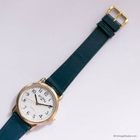 Vintage Gold-tone Belmond Quartz Watch Unisex with Blue Leather Strap