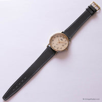 Vintage Gold-tone Timex Watch for Men with Champagne Dial & Gray Strap