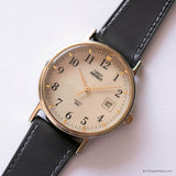 Vintage Gold-tone Timex Watch for Men with Champagne Dial & Gray Strap