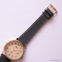 Vintage Gold-tone Timex Watch for Men with Champagne Dial & Gray Strap