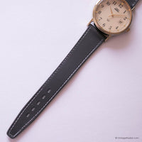 Vintage Gold-tone Timex Watch for Men with Champagne Dial & Gray Strap