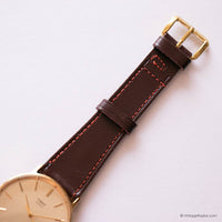Vintage Gold-tone Timex Date Watch for Men with Brown Leather Strap