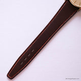 Vintage Gold-tone Timex Date Watch for Men with Brown Leather Strap