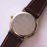 Vintage Gold-tone Timex Date Watch for Men with Brown Leather Strap