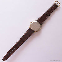 Vintage Gold-tone Timex Date Watch for Men with Brown Leather Strap