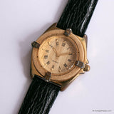 Vintage Gold-tone Watch for Women with Wooden Bezel & Black Strap