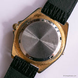 Vintage Gold-tone Watch for Women with Wooden Bezel & Black Strap