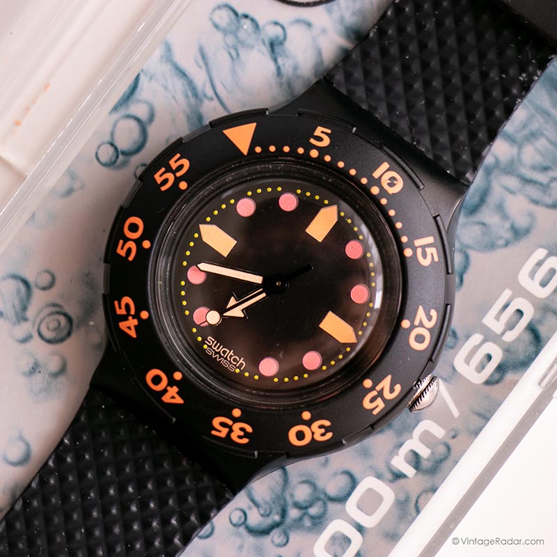 1989 Swatch SDB100 BARRIER REEF Watch | Vintage Original Black 