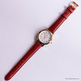 Vintage Gold-tone Acqua Indiglo Quartz Watch for Ladies Red Strap
