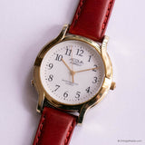 Vintage Gold-tone Acqua Indiglo Quartz Watch for Ladies Red Strap