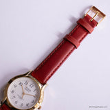 Vintage Gold-tone Acqua Indiglo Quartz Watch for Ladies Red Strap