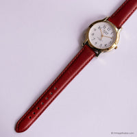Vintage Gold-tone Acqua Indiglo Quartz Watch for Ladies Red Strap