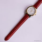 Vintage Gold-tone Acqua Indiglo Quartz Watch for Ladies Red Strap