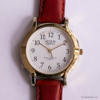 Vintage Gold-tone Acqua Indiglo Quartz Watch for Ladies Red Strap